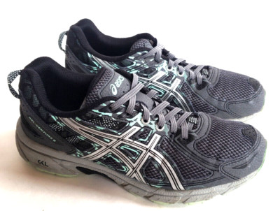 Womens Asics Gel Venture 6 Black Gray Mint Green Running Shoes Size 7.5 7 1/2