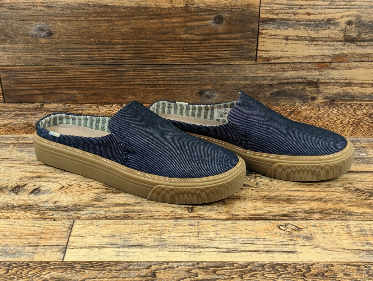 Toms Sunrise Navy Denim Fabric Slip On Sneaker Mules Shoes Size 7