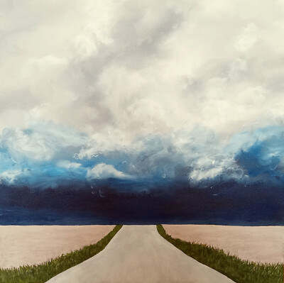 Signed original painting 20'' x 20'' ROADSIDE ATTRACTION contemporary landscape