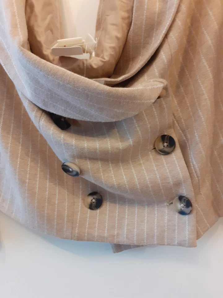 Anthropologie укороченный двубортный длинным рукавом куртка, бежевый XL RRP £95 - Изображение 2 из 4