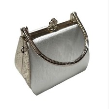 Vintage EUC rhinestone silver metallic metal  canvas evening clutch