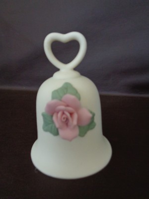 Heart Handle Bell With Raised Pink Flowers 
