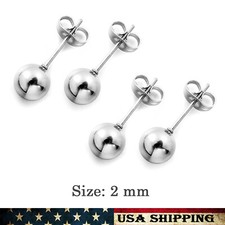 2mm 2Pairs Women/Men Set Stainless Steel Silver Round Solid Ball Stud Earrings
