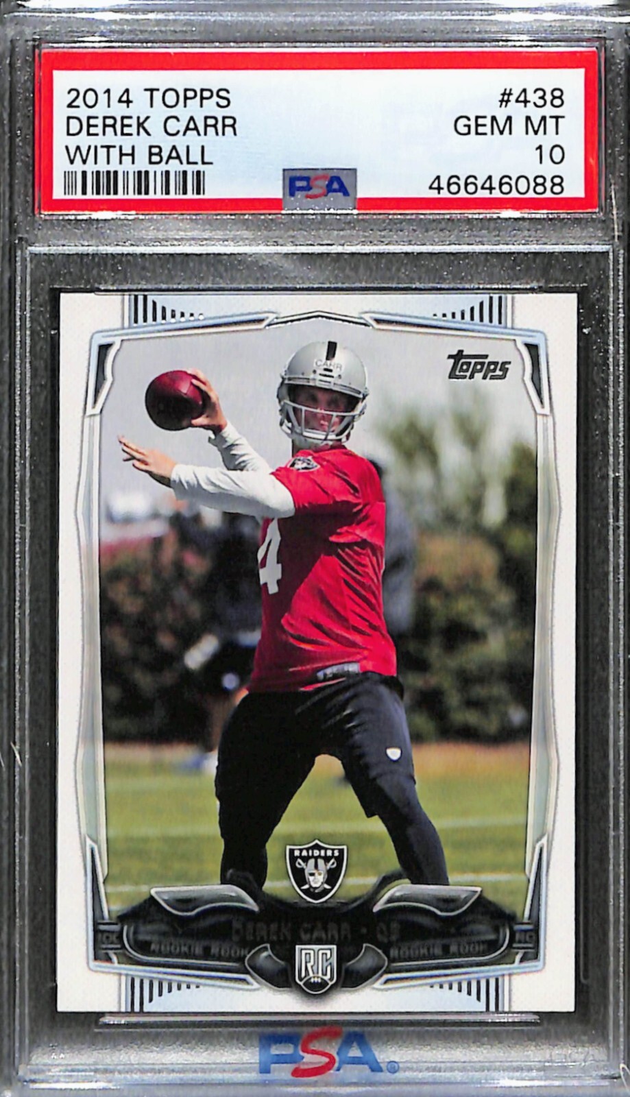 Derek Carr PSA 10 ROOKIE CARD JERSEY #4 RAIDERS RC 2014 Topps GEM MINT 10 SAINTS