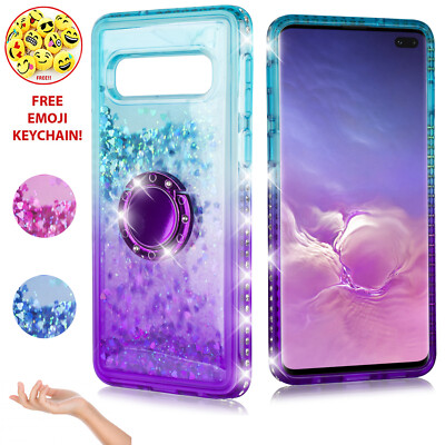 for Samsung Galaxy S10 G973 Cute Girls Quicksand Motion Glitter Ring Stand  Case