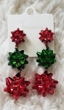 Stylish Holiday Red  Green Multi Size Christmas Bows Metal Dangle - Earrings