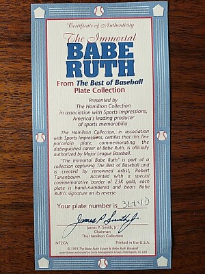 Hamilton Collection The Legendary Babe Ruth Best Of Baseball Plate