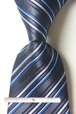 New Classic Striped Gray Blue 100 JACQUARD WOVEN Silk Men's Necktie Tie