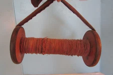 9" Antique Wooden/Metal Thread Yarn Spool Bobbin  W/THREAD Industrial