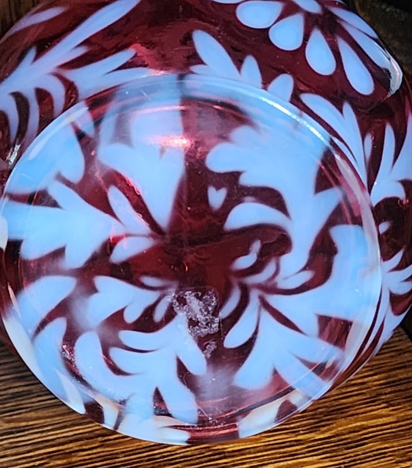 Antique Fenton L.G. Wright Opalescent Daisy & Fern Cranberry Glass