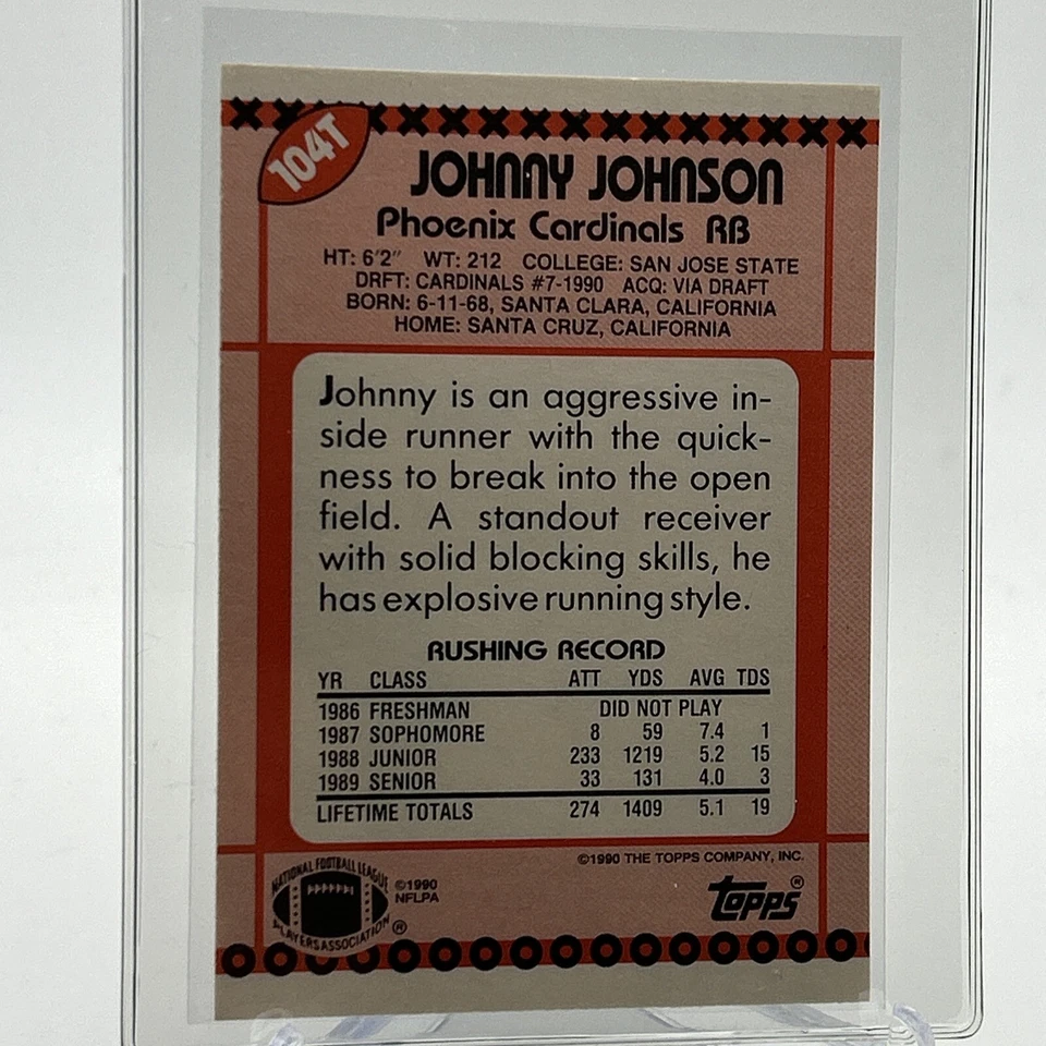 1990 Topps Traded Johnny Johnson Rookie Football Card #104T Mint FREE SHIPPING - Image 2 of 3