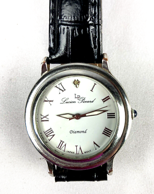 Lucien Piccard Diamond watch, black leather strap Lucien Piccard 14K Gold & Diamond Vintage Ladies Wristwatch  main image 4