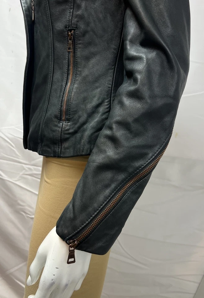 Chaqueta de moto Sam Edelman para mujer S 100 % piel de cordero azul azulado Anthropologie Foto 3 de 4