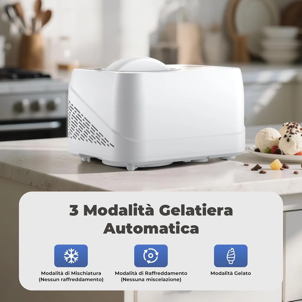 Gelatiera con Compressore 1L, Autorefrigerante Gelatiera per Gelato Professional - Immagine 3 di 4