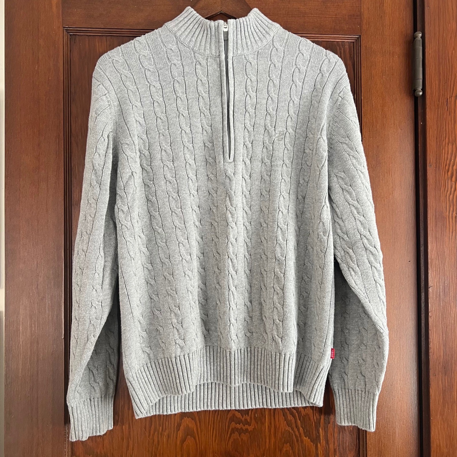 IZOD Mens Grey Cable Knit Quarter Zip Pullover Sweater Size L G