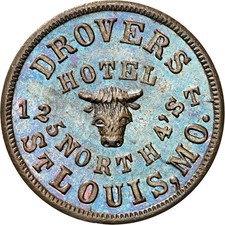 1862 St. Louis Missouri Civil War Token Drovers Hotel Steer Horns R7 NGC