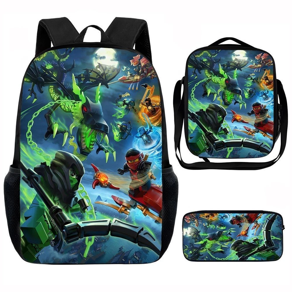Ninjago Backpack Shoulder Bag Lunch Bag Pencil Case School Rucksack Set for Boys Girls