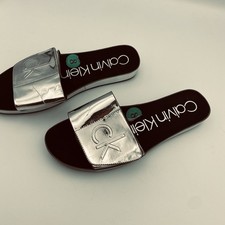 Black Calvin Klein CK Marlina Silver Strap Slides Women s US 8