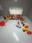 Vtg Fisher PriceFamily Farm Play Set Barn Tractors Animals Little People Western