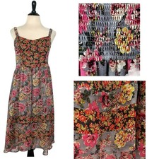 MUDD Mixed Floral Print Sheer Smocked Sun DRESS M Babydoll Y2K Boho Festival