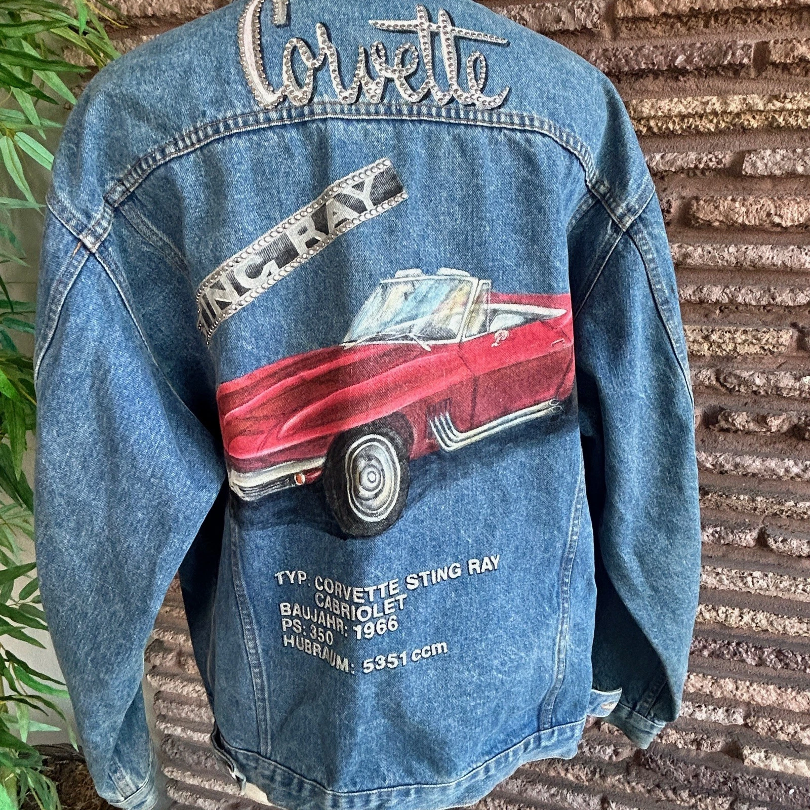 Lily Farouche Denim Jacket ReWorked Hand Painted Corvette Stingray Art to Wear - product detail image 11