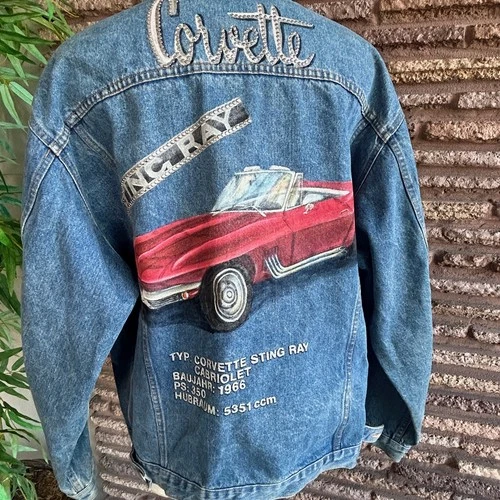 Lily Farouche Denim Jacket ReWorked Hand Painted Corvette Stingray Art to Wear image 11