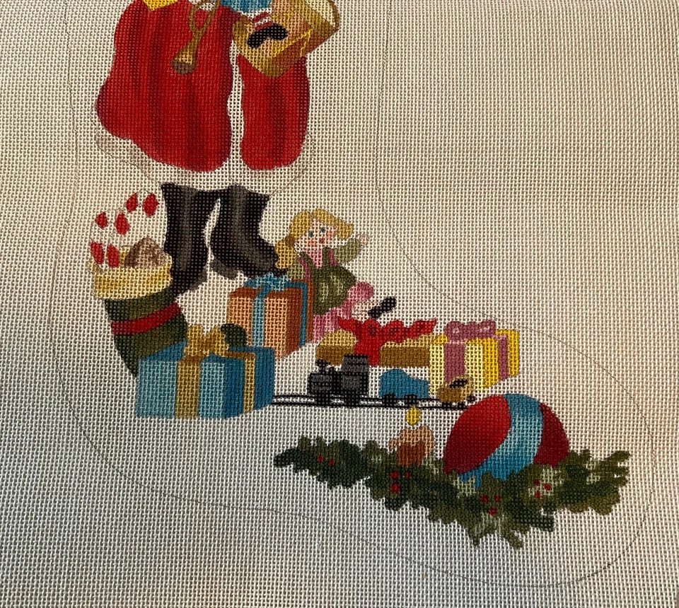 Santa w/tree & toys Stocking Handpainted Christmas Needlepoint Canvas, large VTG - Image 4 of 4