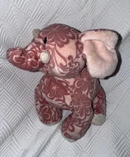 Ganz Webkinz Batik Elephant HM458 Plush Stuffed Animal No Code Pink Floral 8”