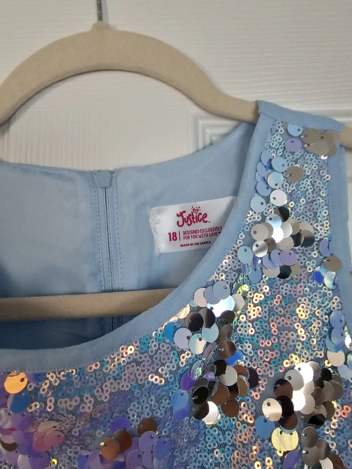 Justice Girls Blue Dress Sequins & Tulle Multi Layer Bottom Size 18 NWT  - Image 3 of 4