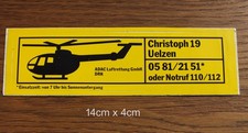 Sticker Aufkleber ADAC Luftrettung Christoph 19 Uelzen Hubschrauber MBB BO 105