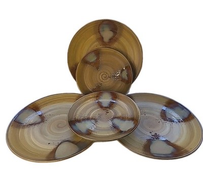 Lot Of 5 Sango Splash Drip Stoneware 4951 (3) Dinner Plates (2) Salad Plates 