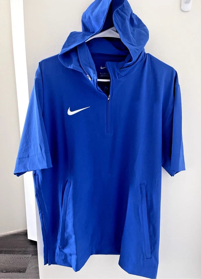 Nike Coaches Jacket  Men’s M 1/4 Zip Hooded Short Sleeve Blue  FJ9548-494 NWT - Image 2 of 3