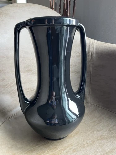 Vintage Art Deco Haeger Pottery Black Vase 12.5” Large Vase