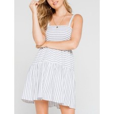 NWT Lumière x Urban Outfitters Blue Stripe Smocked Linen Mini Dress Size Small