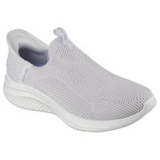 Skechers 150450 Ultra Flex 3.0 Easy Win Ladies Light Grey Textile Slip On Traine