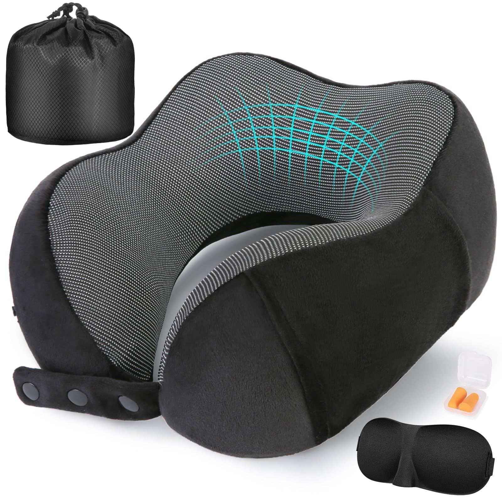 Memory Foam Travel Neck Pillow for Airplanes and Long Trips