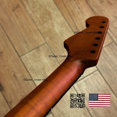 59 V-Shaped Roasted Flame Maple Rosewood Strat Neck Satin Fits Warmoth CSR2J