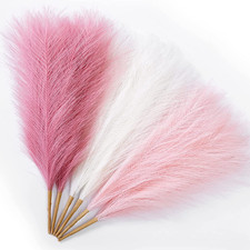 Pampas Grass Pink Decor 17.7 Inch 6Pcs, Faux Pampas Grass Home Decor, Artificial
