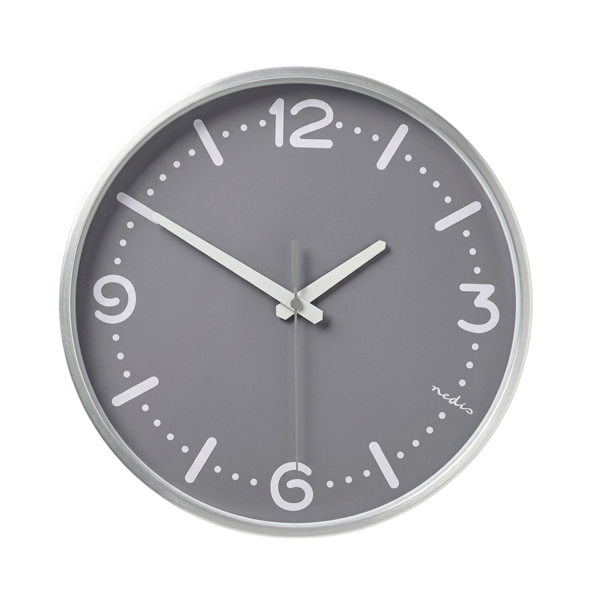 Horloge murale silencieuse en aluminium haut de gamme Nedis diamètre 30 cm gris
