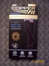 Copper Fit Energy Compression Socks L/XL One Pair Easy on & Off  Black NIB