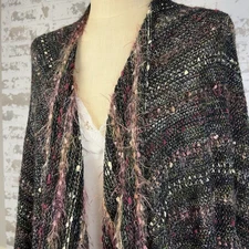 Adrienne Landau Studio Sweater Shawl Black Jewel Tones Whimsy Goth Y2K Witchy