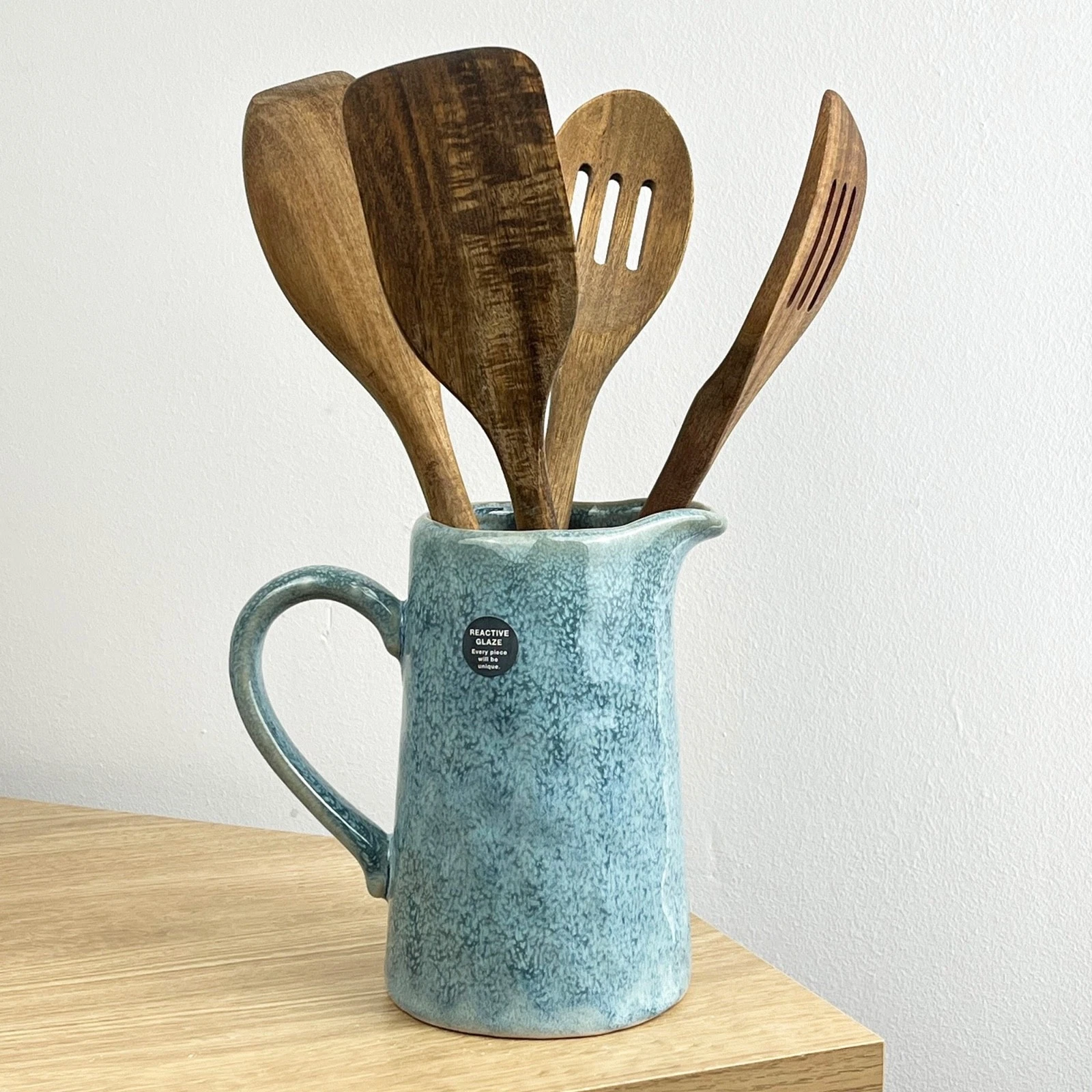Utensil Holder Pot BLUE Ceramic Vintage Jug Jar Crock Organiser Kitchen Storage