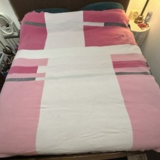Vintage Chatham Purrey Wool Blend Blanket Pink Grey White Geometric Full 72x82