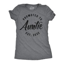 Womens Funny T Shirts Promoted to Auntie 2025 Sarcastic Family New Baby Graphic