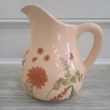 Vintage MCM Floral Pitcher Jug Home Decor Display Only Painted Pottery Beautiful
