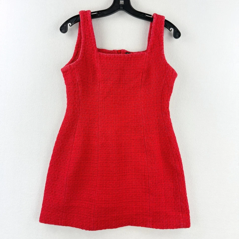 Maje Paris Dress Red Tweed Sleeveless Mini Square Neck Size FR 40 / US L - Image 2 of 4