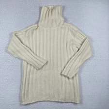 Saks Fifth Avenue Sweater Womens Medium Cream Made in Italy Mohair Blend Cozy
