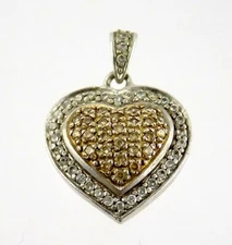 FAS Sterling Silver and Gold Plated Yellow Crystal Encrusted Heart Pendant 925