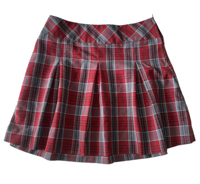 School Apparel Skirt Womens 7 Jr Red Tartan Plaid Kick Pleat Girl Retro Vintage