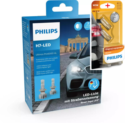 Philips H7-LED Ultinon Pro6000 Scheinwerferlampe 5800K mit Zulassung 2Stk. +W...